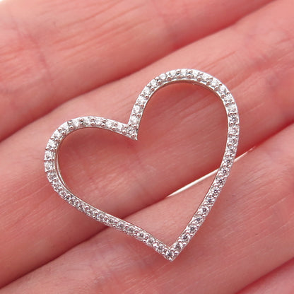 925 Sterling Silver Round-Cut C Z Open Heart Slide Charm Pendant