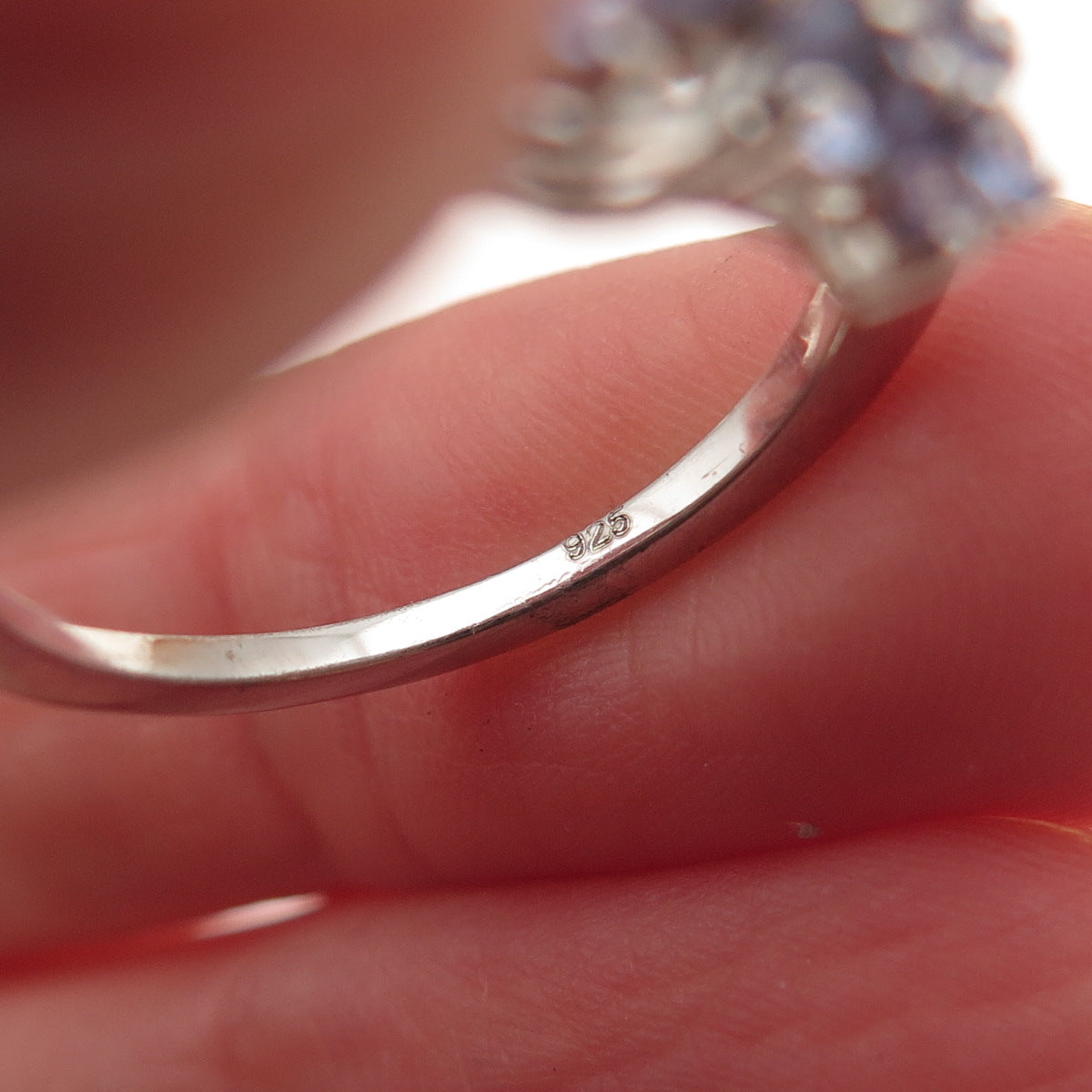 Chuck Clemency 925 Sterling Silver Real Round-Cut Tanzanite Floral Ring Size 8