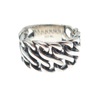 925 Sterling Silver Vintage Serpentine Link Oxidized Wide Band Ring Size 9.25