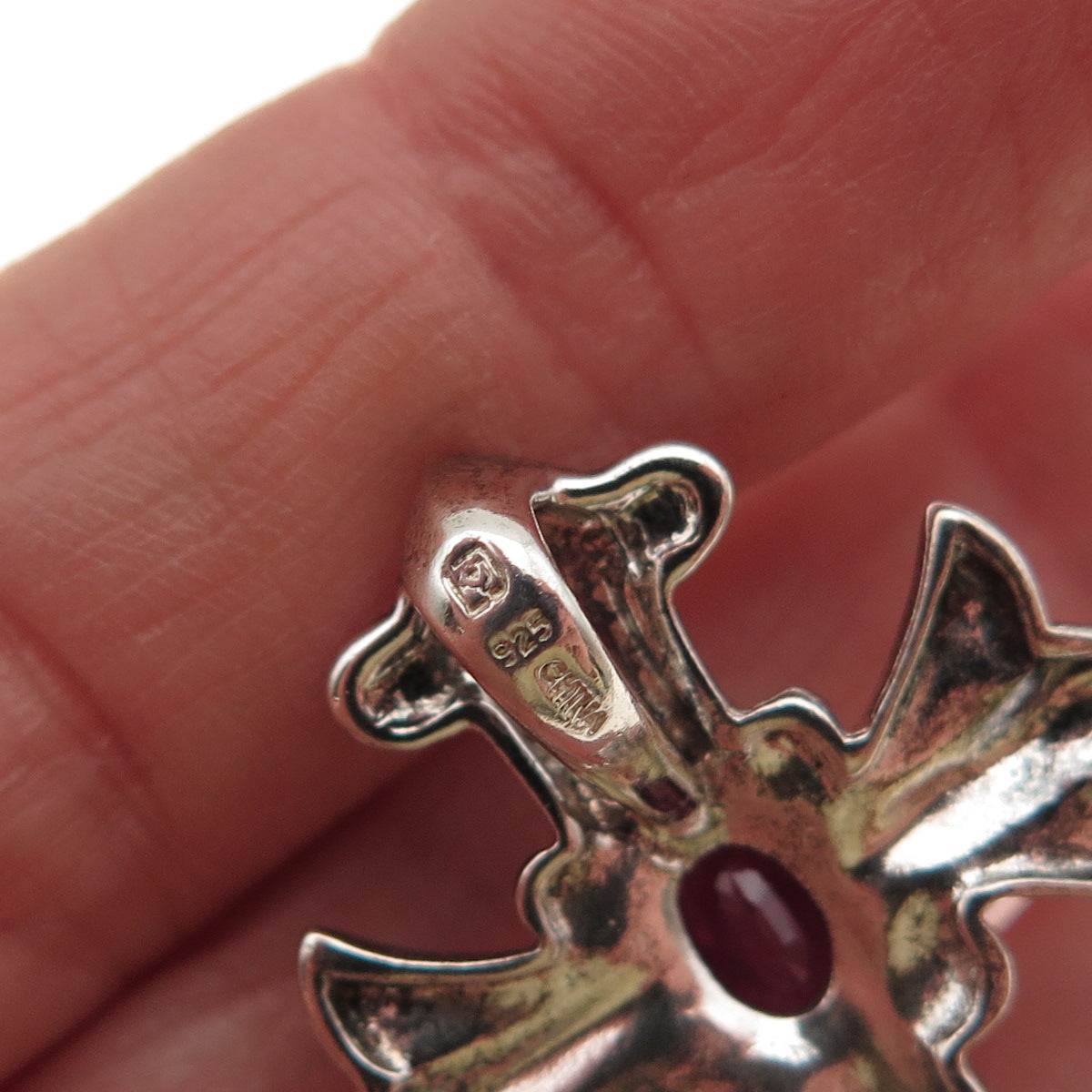 Michelle Albala 925 Sterling Silver Vintage Real Ruby Cross Slide Charm Pendant