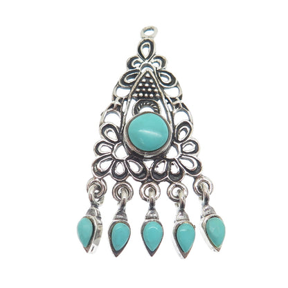 925 Sterling Silver Vintage Sleeping Beauty Turquoise Gem Ethnic Amulet Pendant