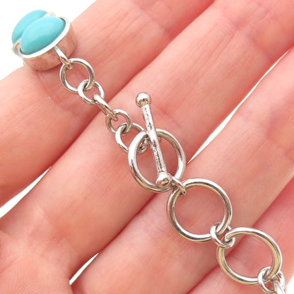 925 Sterling Silver Real Cabochon Tyrone Turquoise Link Bracelet 6-7"