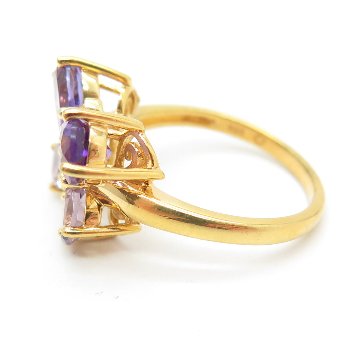 925 Sterling Silver Gold Plated Topaz & Amethyst Gem Butterfly Ring Size 10.25