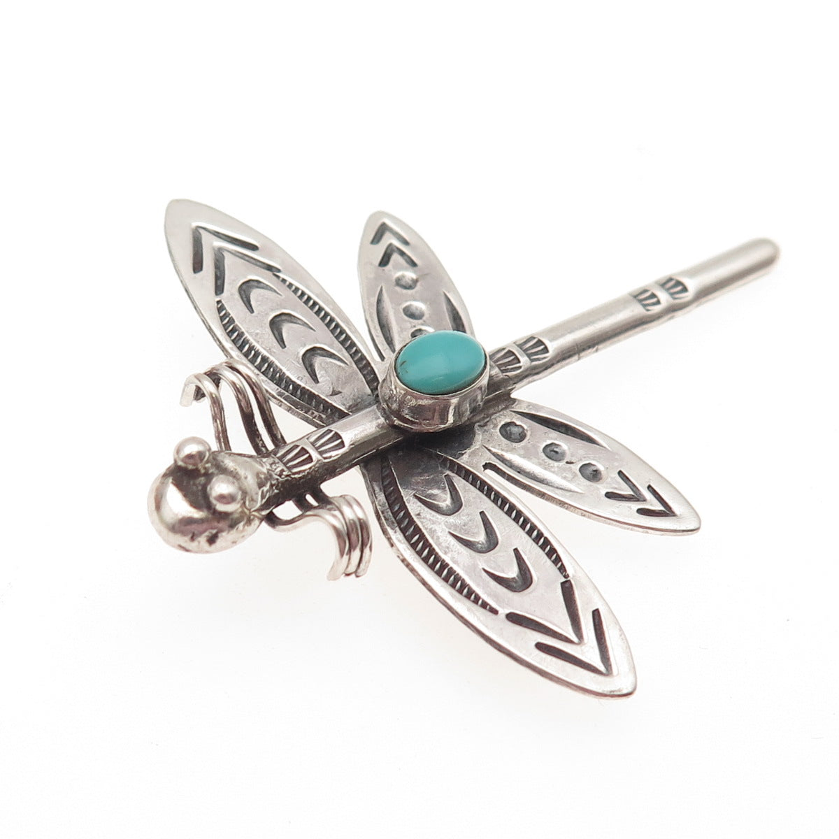 RUF Navajo Old Pawn 925 Sterling Vintage Turquoise Dragonfly Oxidized Pin Brooch