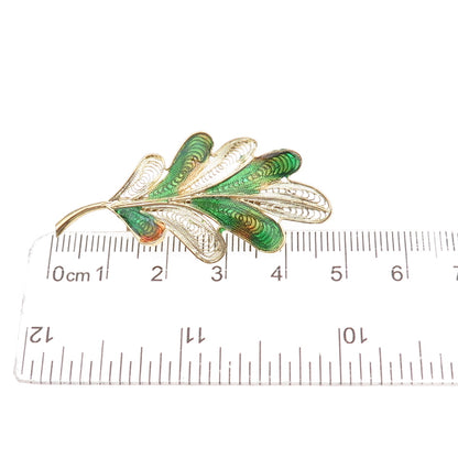 800 Silver Gold Plated Vintage Italy Enamel Floral Filigree Pin Brooch