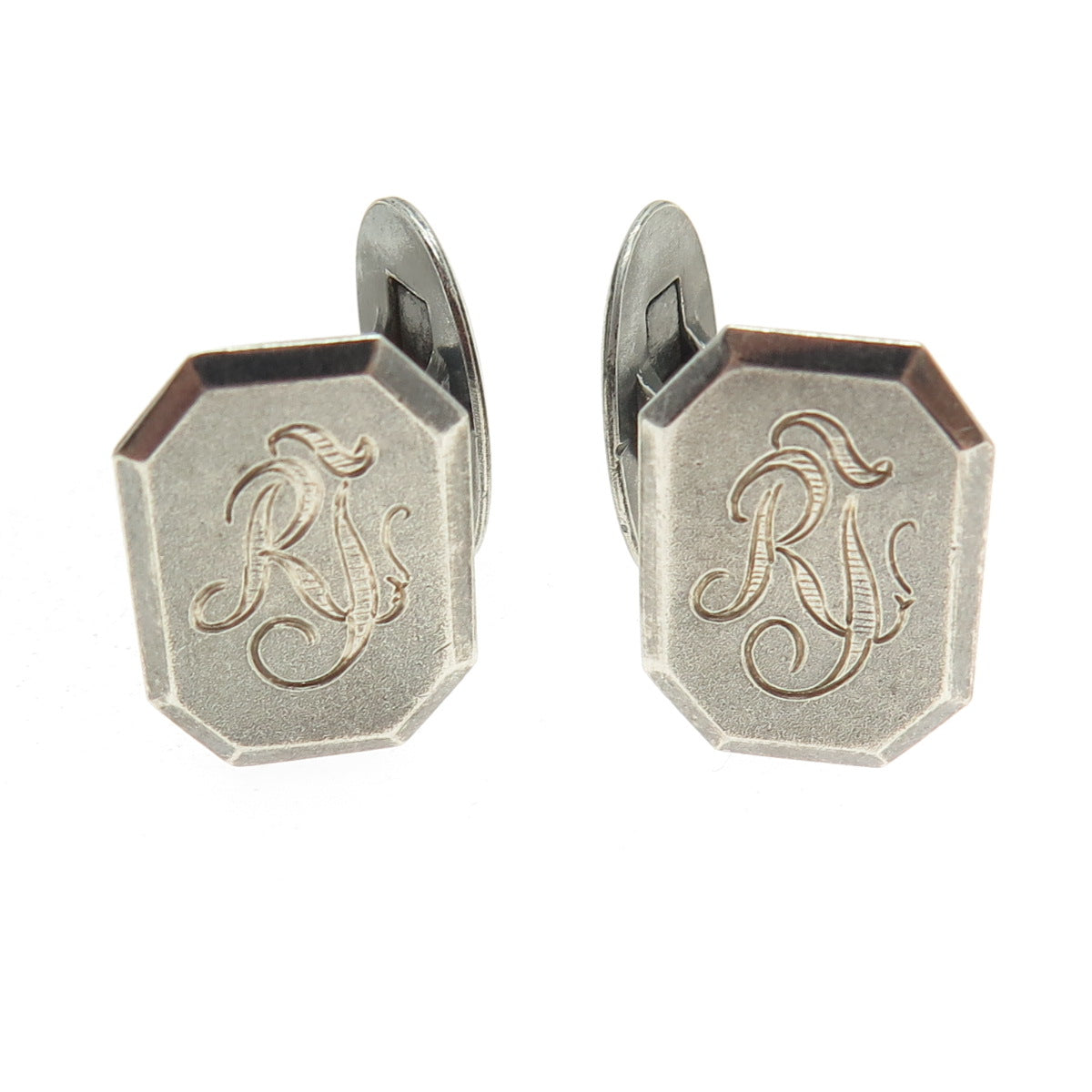 LAOY 813H Silver Vintage Finland 1951 Engraved "RJ" Oxidized Cufflinks