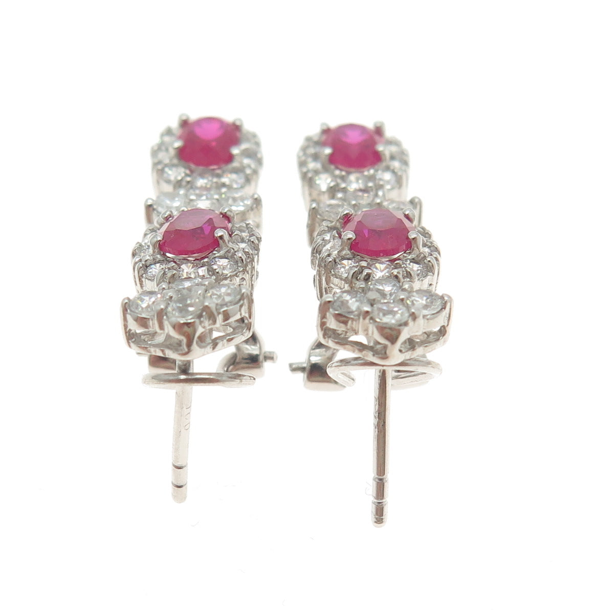 925 Sterling Silver Lab-Created Pink Sapphire & C Z Omega Back Earrings