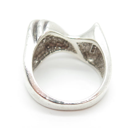 925 Sterling Silver Vintage Ribbed Modernist Ring Size 5.75