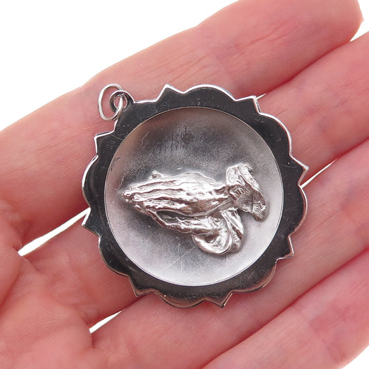 925 Sterling Silver Vintage Prayer Hands Religious Charm Pendant