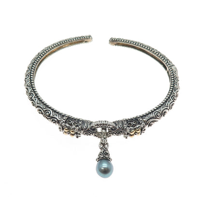 BARBARA BIXBY 925 Sterling Silver 18K Gold Pearl Charm Adjustable Bracelet 7.25"