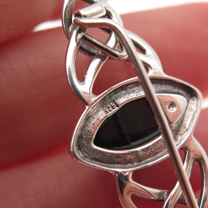 925 Sterling Silver Vintage Real Amber Celtic Knot Oxidized Pin Brooch
