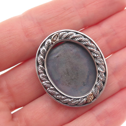 925 Sterling Silver 10K Gold Vintage Real Diamond Picture Frame Brooch / Pendant