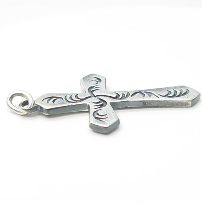 925 Sterling Silver Vintage Ornate Cross Oxidized Pendant