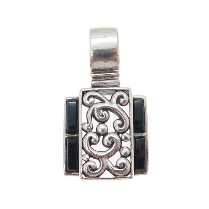SIDNEY EVAN Sterling Silver Vintage Real Black Onyx Swirl Floral Charm Pendant