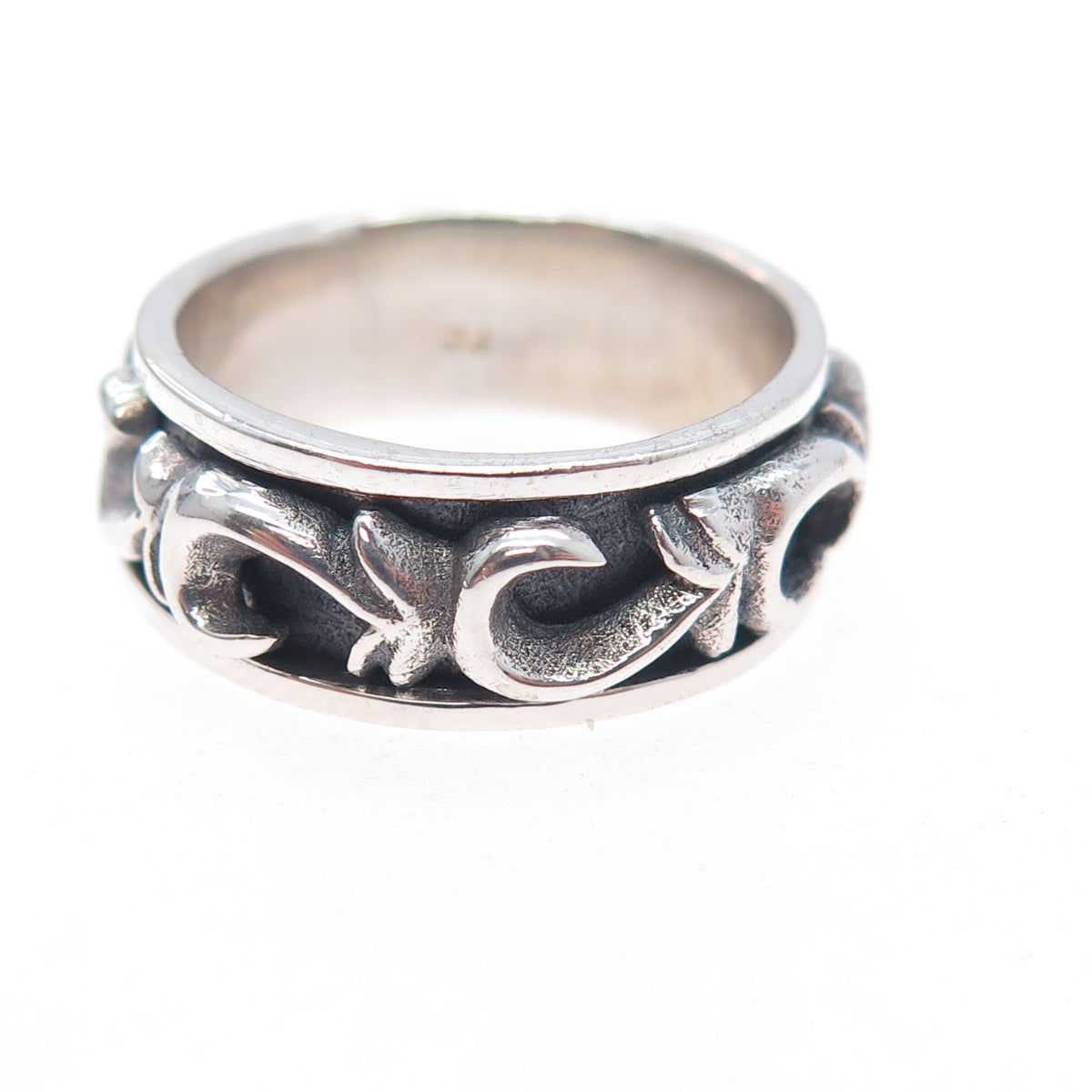 925 Sterling Silver Vintage Modernist Swirl Oxidized Rotating Band Ring Size 7.5