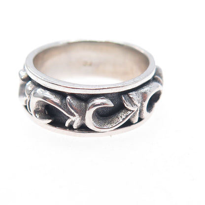 925 Sterling Silver Vintage Modernist Swirl Oxidized Rotating Band Ring Size 7.5
