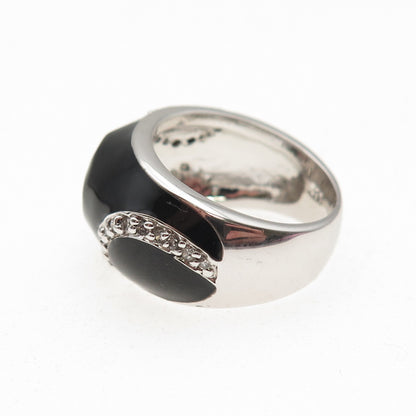 925 Sterling Silver Black Enamel Round-Cut C Z Heart Ring Size 6