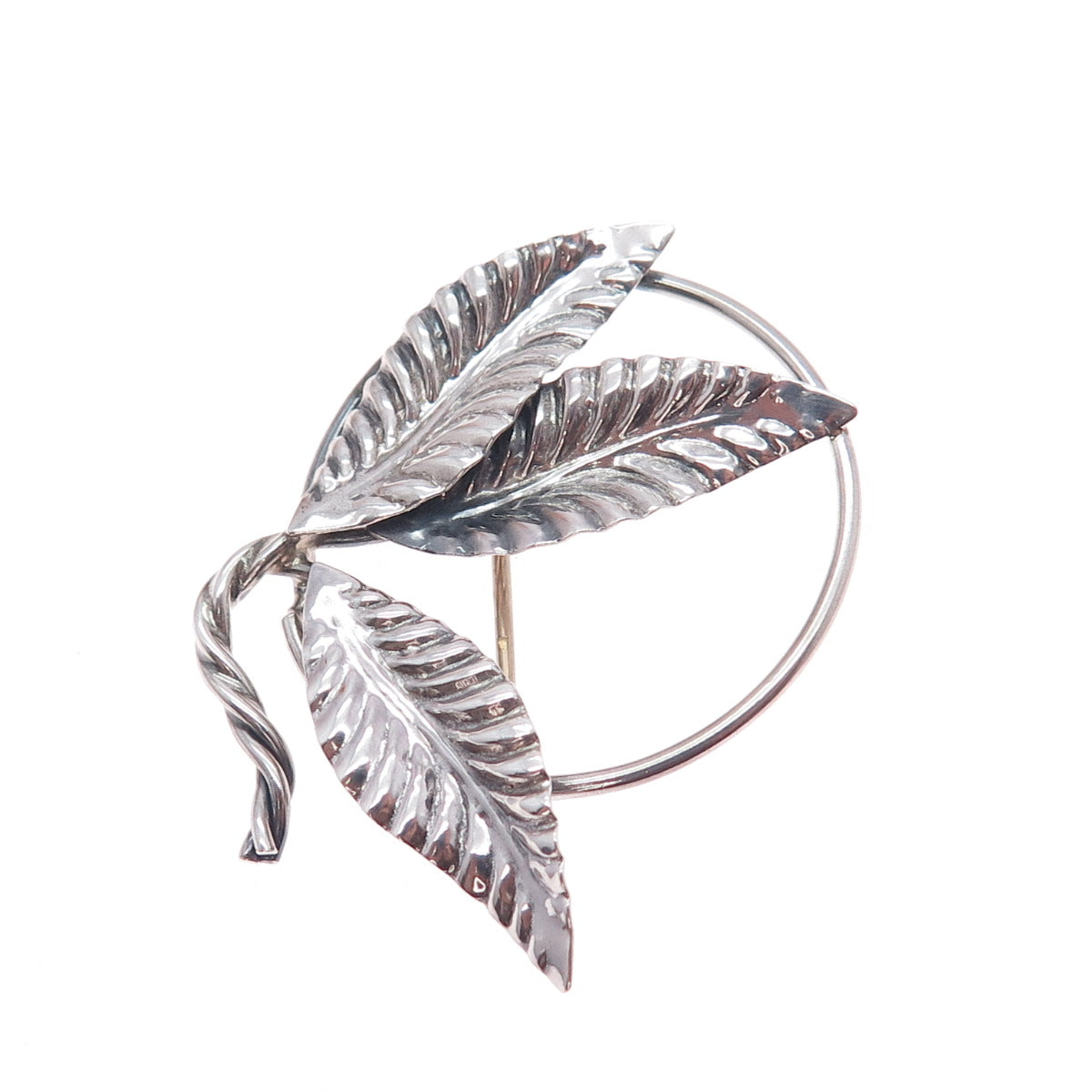 925 Sterling Silver Vintage Floral Leaf Handmade Oxidized Pin Brooch