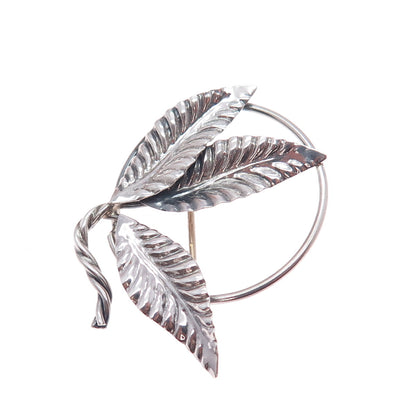 925 Sterling Silver Vintage Floral Leaf Handmade Oxidized Pin Brooch