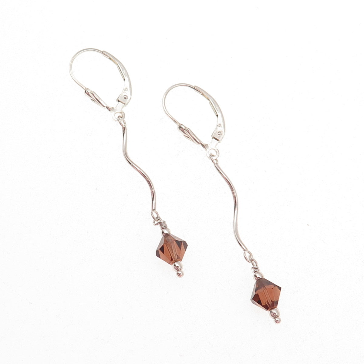 925 Sterling Silver Smoky Crystal Wavy Drop Dangle Earrings