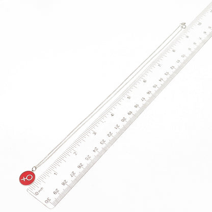925 Sterling Silver Red Enamel Female Symbol Round Tag Cable Chain Necklace 18"