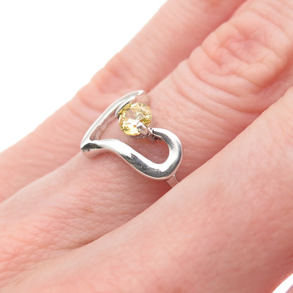 925 Sterling Silver Round-Cut Canary C Z Heart Ring Size 6