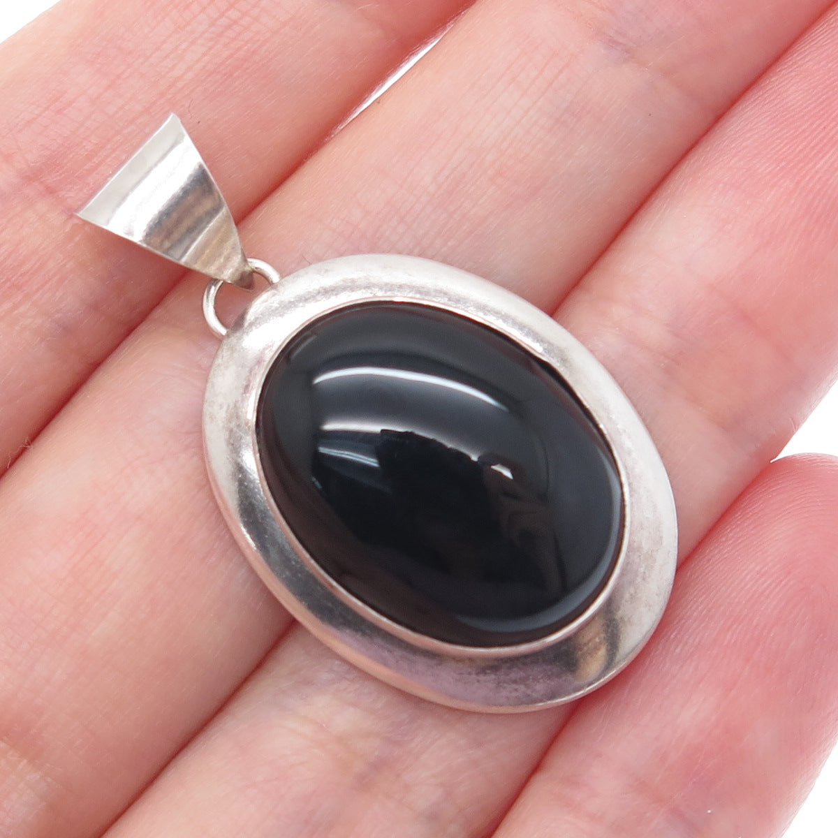 Old Pawn 925 Sterling Silver Vintage BI Southwestern Black Onyx Tribal Pendant