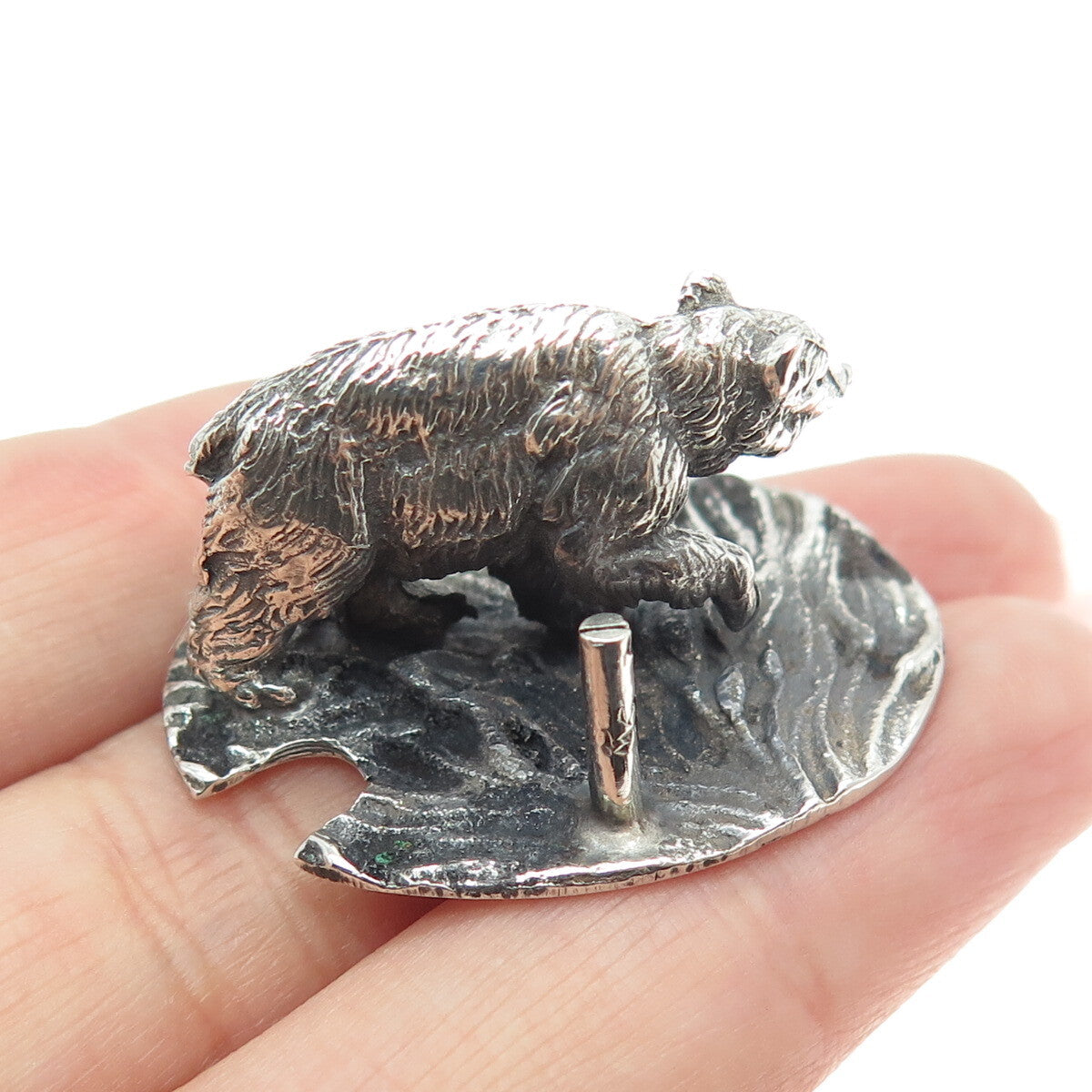 FRANCESCO CAPUTO 800 Silver Antique Italy Bear Oxidized Miniature Figurine