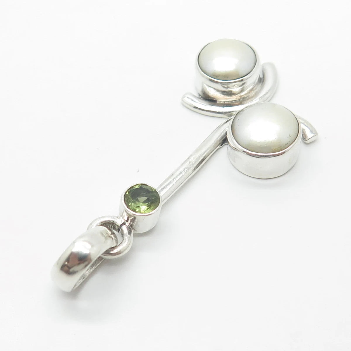 925 Sterling Silver Vintage Real Pearl & Peridot Gemstone Pendant