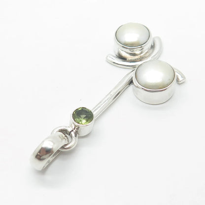 925 Sterling Silver Vintage Real Pearl & Peridot Gemstone Pendant