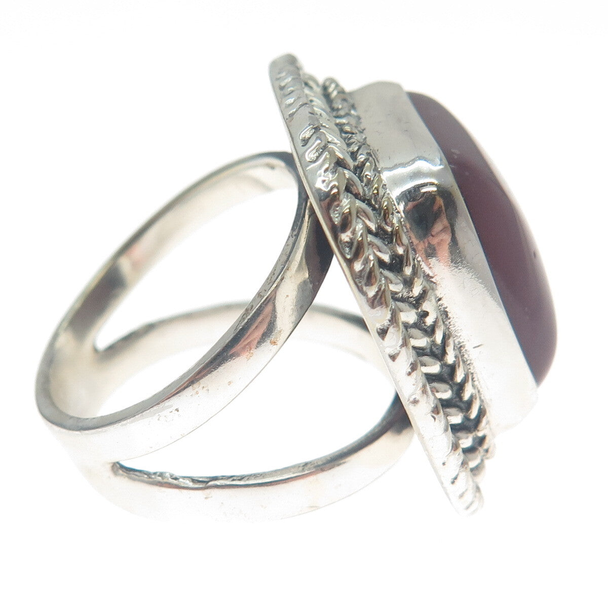 925 Sterling Silver Vintage Real Cushion-Cut Purple Jasper Oxidized Ring Size 8