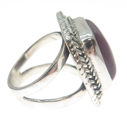 925 Sterling Silver Vintage Real Cushion-Cut Purple Jasper Oxidized Ring Size 8