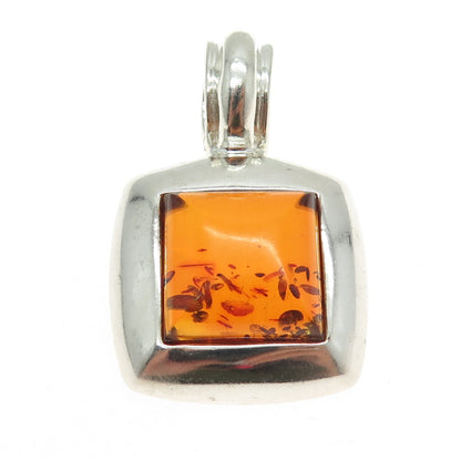 J. ESPOSITO 925 Sterling Silver Vintage Real Amber Modernist Pendant