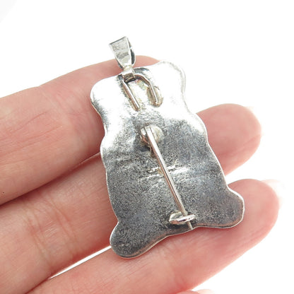 925 Sterling Silver Vintage Teddy Bear Bow Puffy Pin Brooch / Pendant