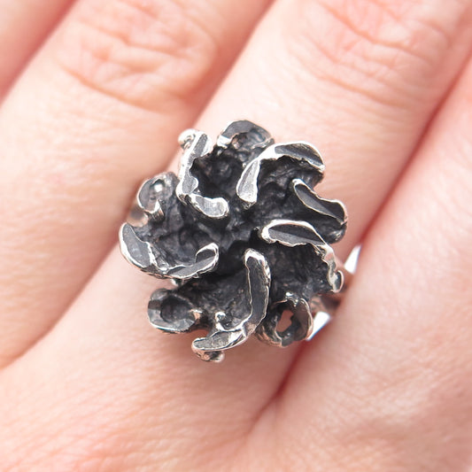 CHAPAL ZENRAY 925 Sterling Silver Vintage Floral Oxidized Ring Size 8.25