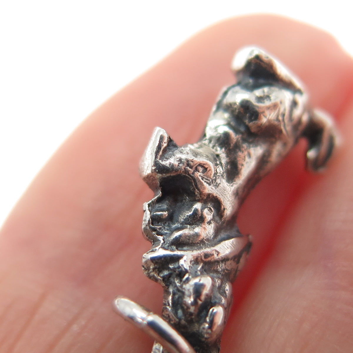 925 Sterling Silver Vintage Dog Oxidized Minimalist 3D Charm Pendant