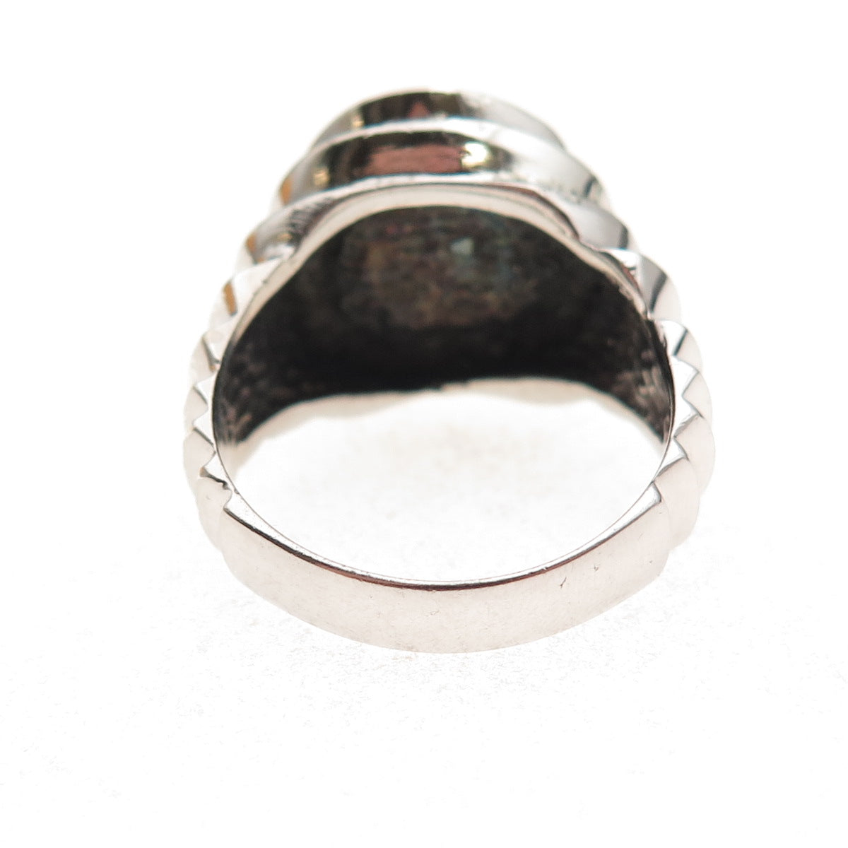 925 Sterling Silver Vintage Real Jade Modernist Oxidized Ring Size 9.5