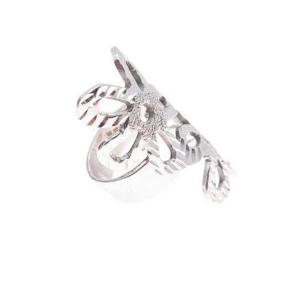 925 Sterling Silver Vintage Mexico Flower Blossom Bypass Ring Size 5.5