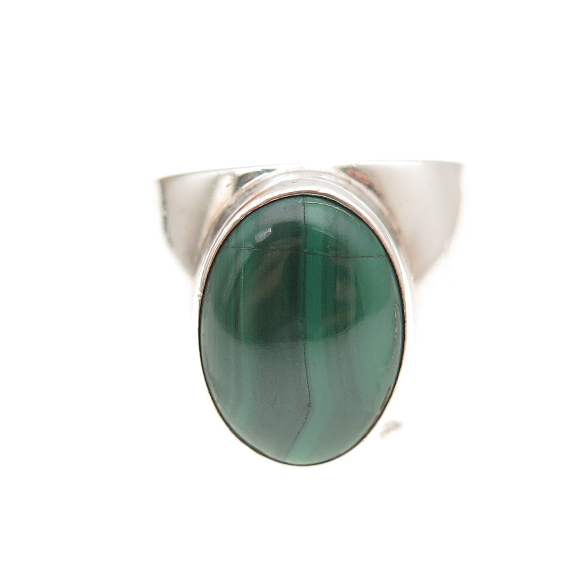 925 Sterling Silver Vintage CII Mexico Real Malachite Modernist Ring Size 6.25