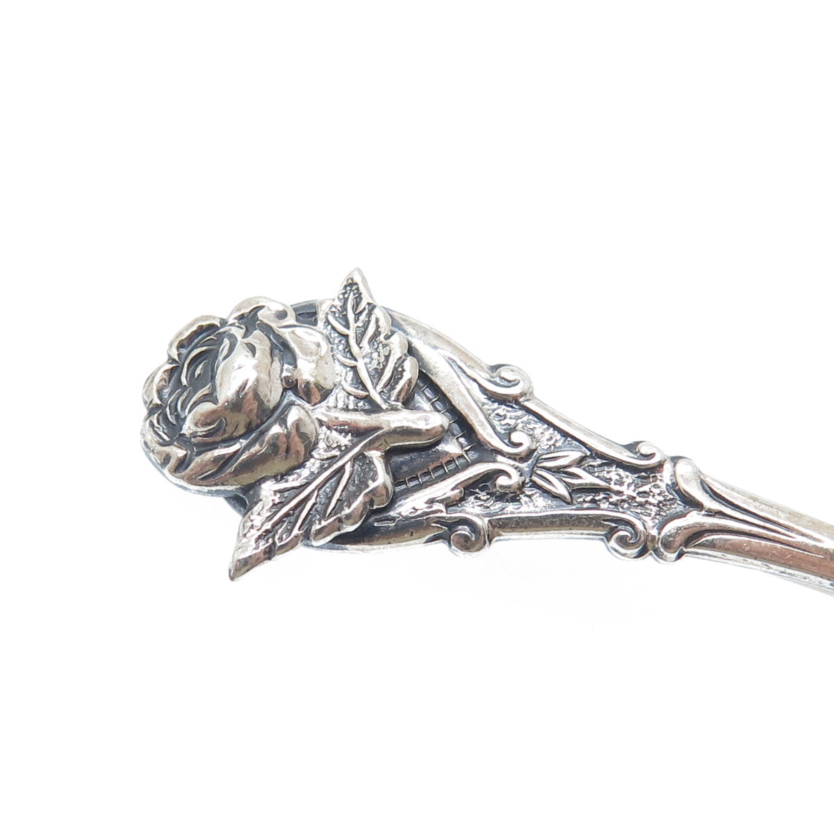 JEWELART 925 Sterling Silver Antique Art Deco Rose Flower Spoon Pin Brooch