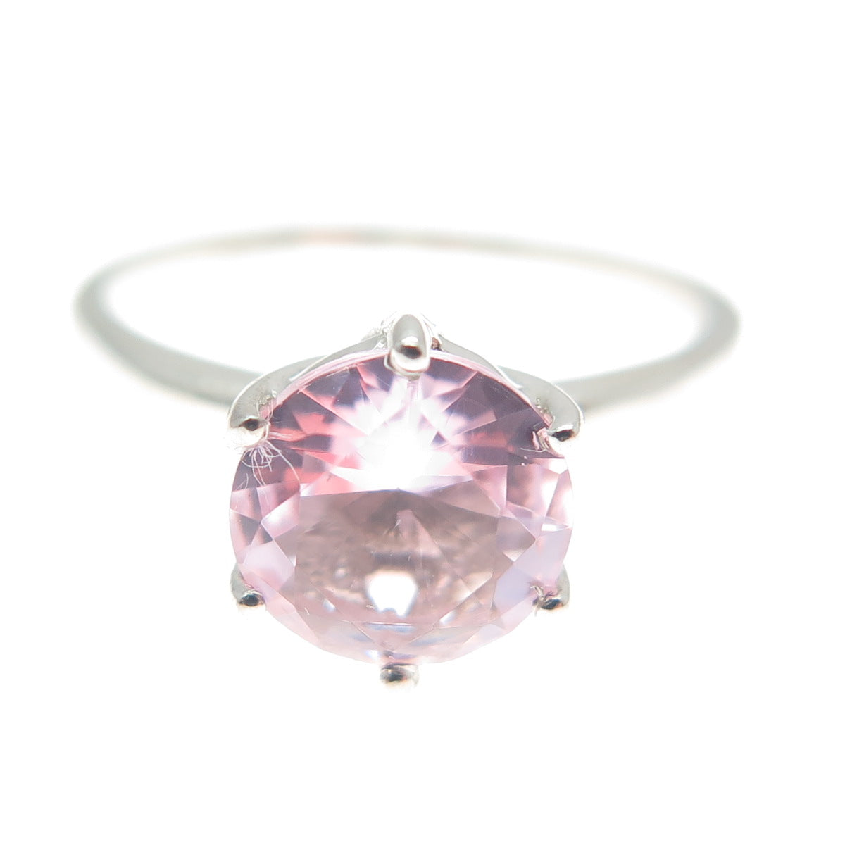 DAZZLERS 925 Sterling Silver Round-Cut Nano Pink Topaz Ring Size 8