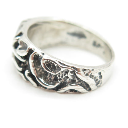 925 Sterling Silver Vintage EFS Mexico Modernist Oxidized Ring Size 6.25