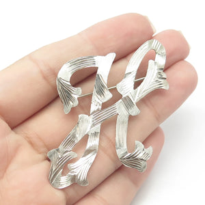 925 Sterling Silver Vintage Mexico Floral Letter "H" Initial Pin Brooch