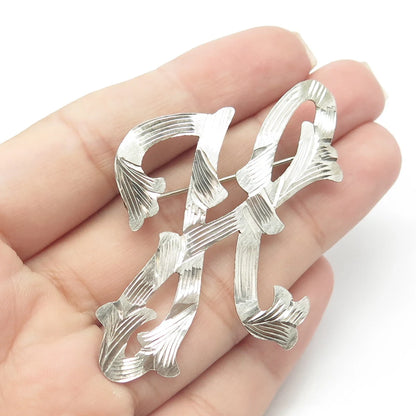 925 Sterling Silver Vintage Mexico Floral Letter "H" Initial Pin Brooch