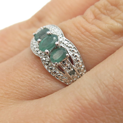 CHUCK CLEMENCY 925 Sterling Silver Real Blue Diamond & Emerald Ring Size 6