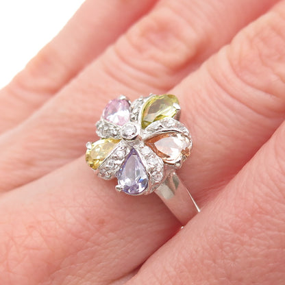 925 Sterling Silver Multi-Color C Z Floral Ring Size 6.5