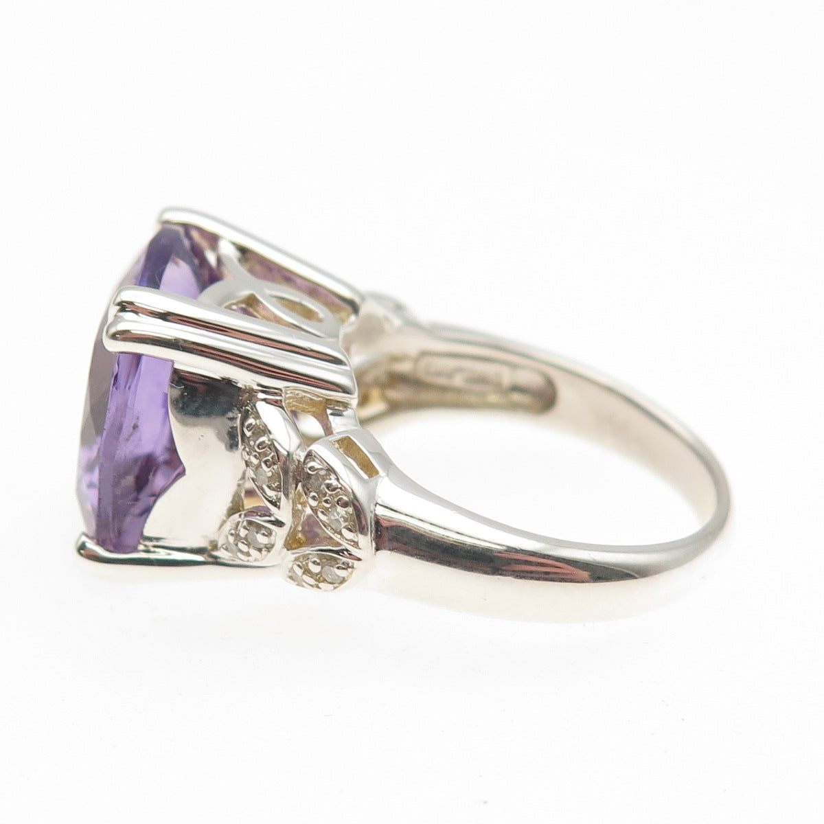 Chuck Clemency 925 Sterling Silver Real Diamond & Amethyst Ring Size 7.25
