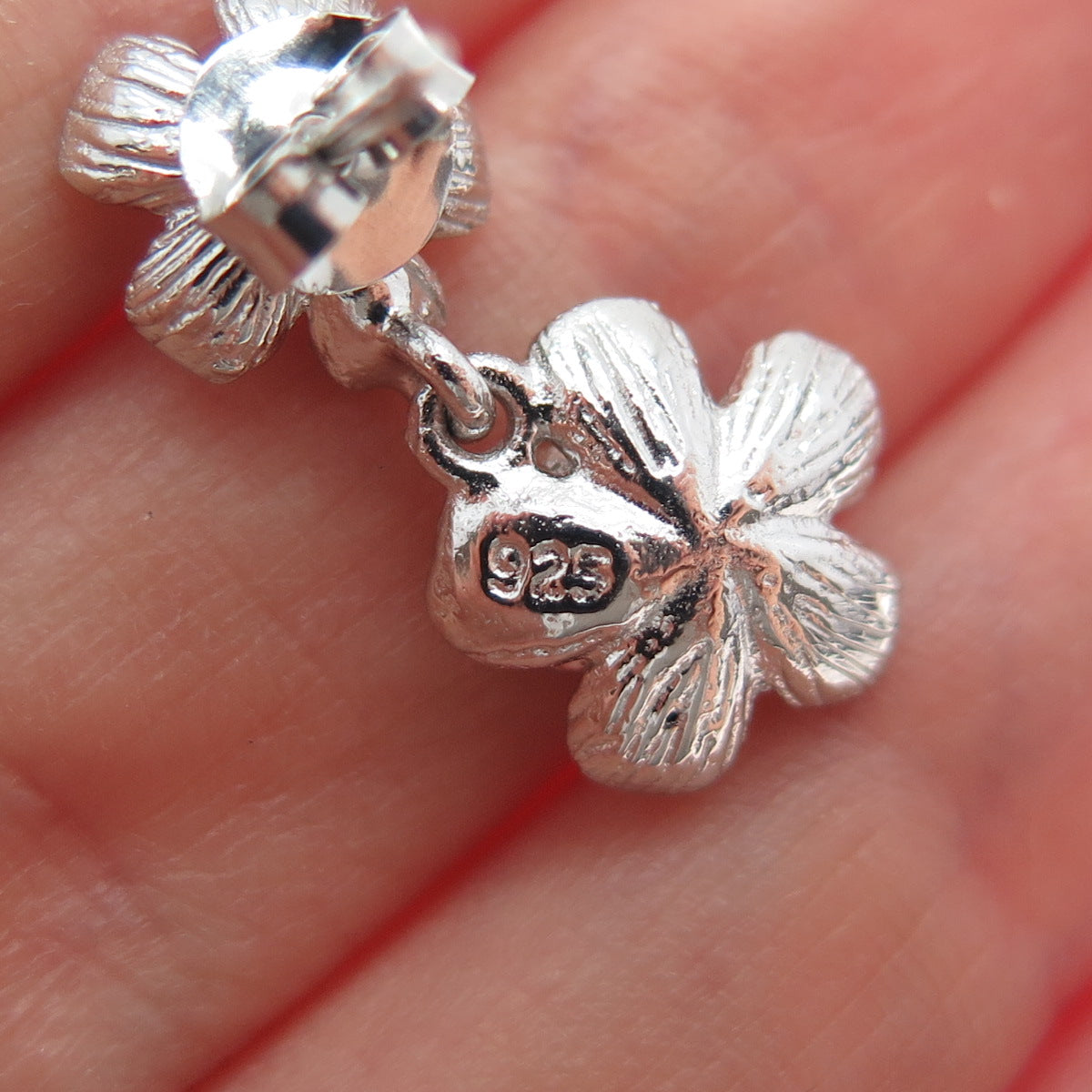 925 Sterling Silver Round-Cut C Z Flower Blossom Dangle Earrings