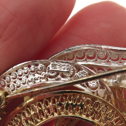 800 Silver 2-Tone Vintage Ribbon Filigree Pin Brooch