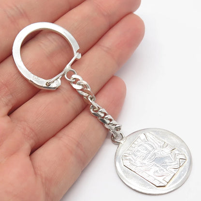925 Sterling Silver Vintage Tribal God Key Chain Ring